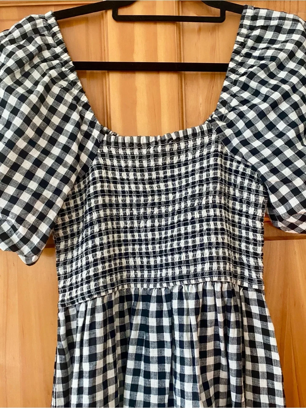 J.Crew 100% Linen Gingham Smocked Puff Sleeve Midi Dress XS